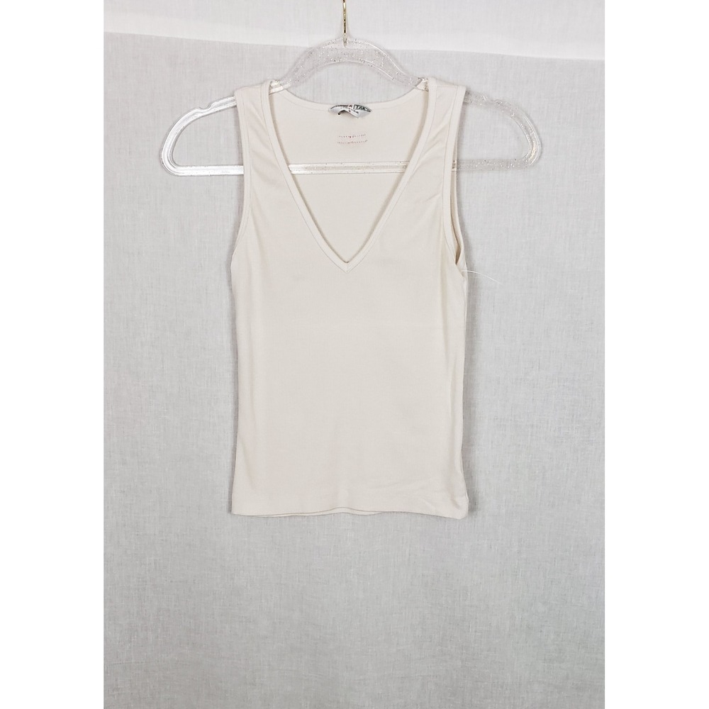Hard Tail Forever Womens Ribbed V-Neck Tank Top Ivory Small USA Casual Summer